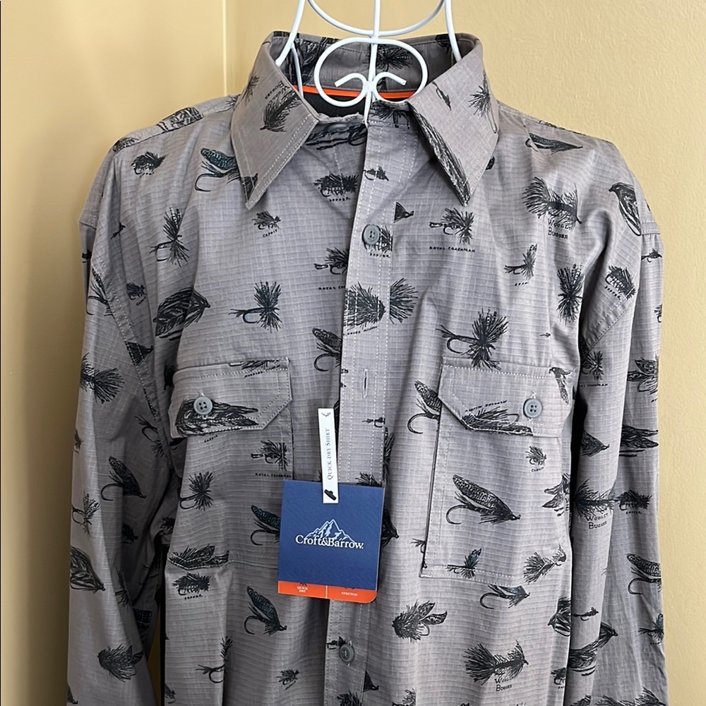 Croft & Barrow Gray Fishing Print Shirt